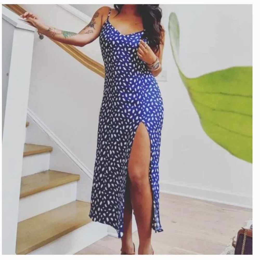 Reformation Crimini Midi Slip Dress Moray Blue Print Sz 18